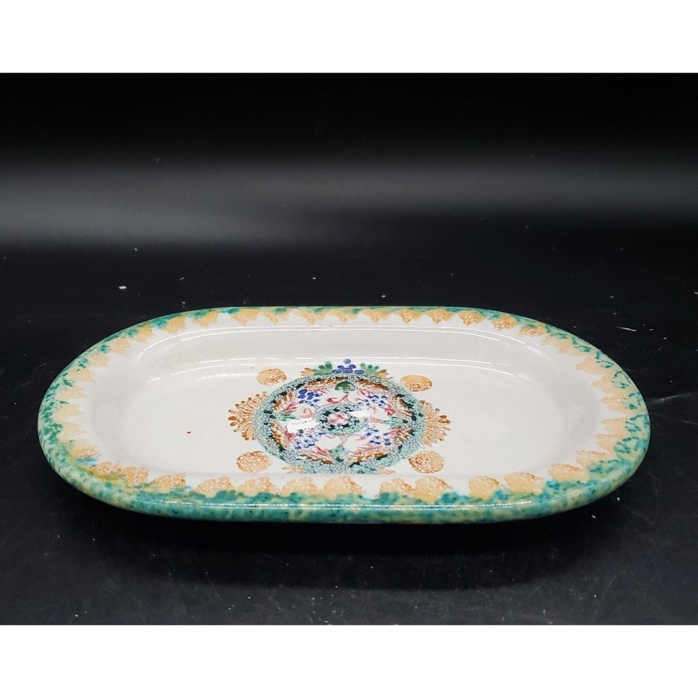 Hand Painted Ceramica La Maga Oval Trinket Dish 8" Signed Italian Art Pottery